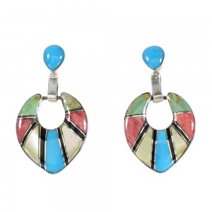 Silver Southwest Multicolor Inlay Post Dangle Earrings AX95352