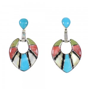 Southwestern Multicolor Authentic Sterling Silver Post Dangle Earrings AX95361