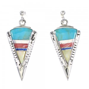 Genuine Sterling Silver Multicolor Inlay Arrowhead Post Dangle Earrings AX95409