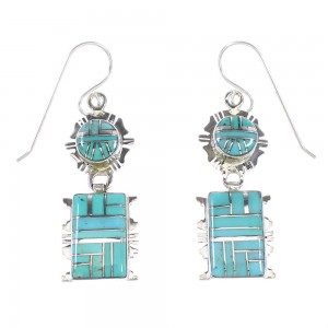 Turquoise Silver Southwest Jewelry Hook Dangle Earrings AX95727