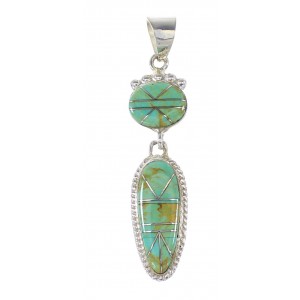 Turquoise Inlay Southwest Jewelry Authentic Sterling Silver Pendant AX95508