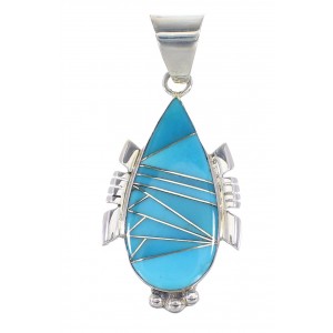 Turquoise Inlay Jewelry Genuine Sterling Silver Pendant AX95565