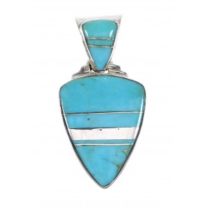Turquoise Inlay Genuine Sterling Silver Southwest Pendant AX96478