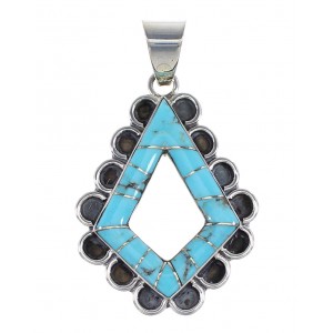 Turquoise Inlay Genuine Sterling Silver Southwest Jewelry Pendant AX96479