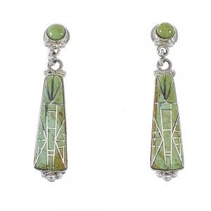 Turquoise Inlay Southwest Genuine Sterling Silver Post Dangle Earrings AX95971