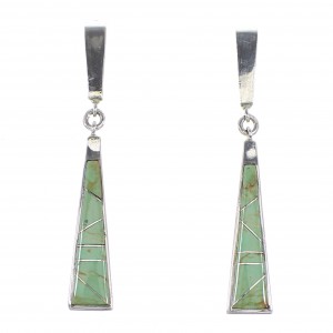 Turquoise Inlay Genuine Sterling Silver Post Dangle Earrings AX96044