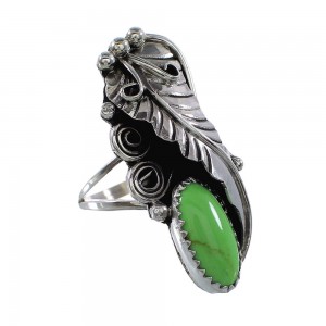 Genuine Sterling Silver Navajo Gaspeite Leaf Ring Size 7 AX96948