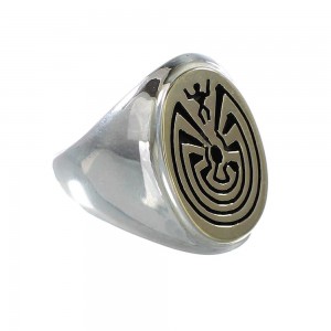 Navajo 14 Karat Gold Silver Man In The Maze Calvin Peterson Ring Size 12-3/4 JX127571