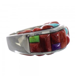 Multicolor Inlay And Genuine Sterling Silver Ring Size 6-3/4 AS25495