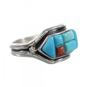 Turquoise And Multicolor Sterling Silver Ring Size 7-3/4 AS23805 