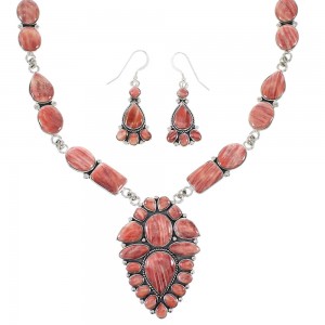 Southwest Red Oyster Shell Link Necklace And Earrings Set EX32930
