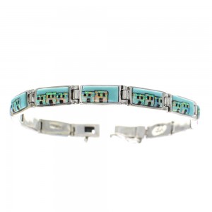 Multicolor Silver Native American Design Link Bracelet TX40785
