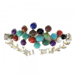 Southwest Multicolor Sterling Silver Link Bracelet VX65030