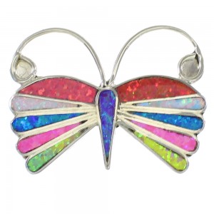 Multicolor Opal Silver Zuni Butterfly Pin Pendant AX99151