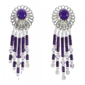 Sterling Silver Sugilite Concho Post Dangle Earrings CE5S