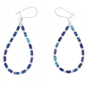 Azurite Genuine Sterling Silver Bead Hook Dangle Earrings AX100028