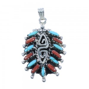 Sterling Silver Turquoise And Coral Water Wave Needlepoint Pendant AX100843