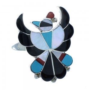 Multicolor Thunderbird Sterling Silver Zuni Ring Size 6 AX101328