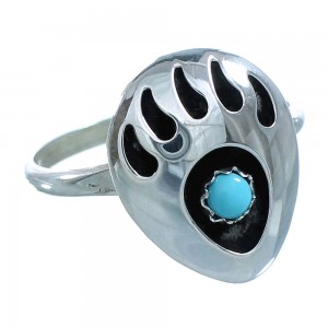 Navajo Sterling Silver Turquoise Bear Paw Ring Size 5-1/2 RX117388