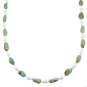 American Indian Sterling Silver Fresh Water Pearl And Turquoise Bead Necklace RX102192