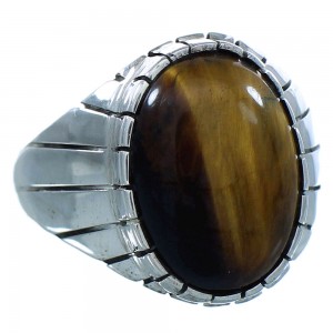 American Indian Genuine Sterling Silver Tiger Eye Navajo Ray Jack Ring Size 12-3/4 TX103075