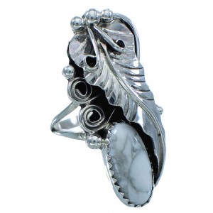 Genuine Sterling Silver American Indian Howlite Leaf Ring Size 5-1/4 RX115462