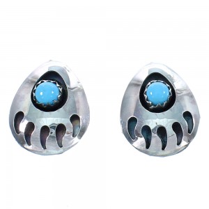 Sterling Silver Turquosie Bear Paw Navajo Post Earrings SX104363