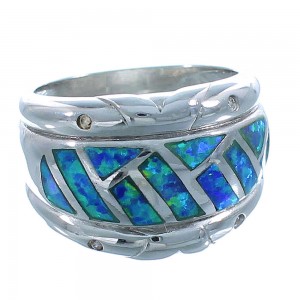 Blue Opal Inlay And Genuine Sterling Ring Size 6-1/2 Jewelry AS50072