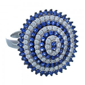 Blue And White Cubic Zirconia Sterling Silver Ring Size 6-3/4 AS54979