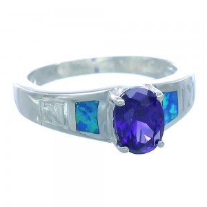 Amethyst And Blue Opal Inlay Silver Ring Size 5-1/2 EX51997