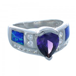 Silver Amethyst And Blue Opal Southwestern Ring Size 6 CX51504