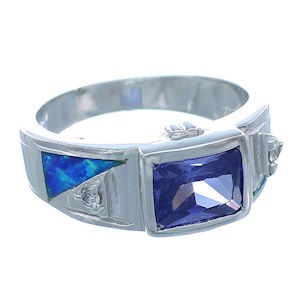 Silver Blue Opal Inlay And Tanzanite Ring Size 6-3/4 RS51268