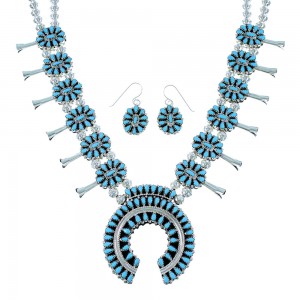 Turquoise And Coral Reversible Navajo Sterling Silver Squash Blossom Necklace Set RX113813