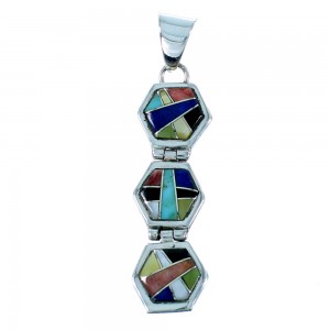 Sterling Silver Multicolor Inlay Southwestern Pendant SX106524