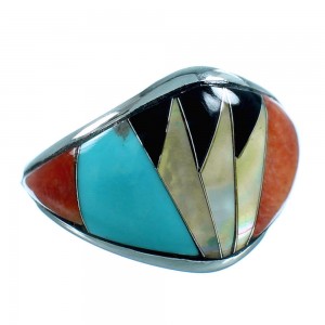 Southwestern Multicolor Inlay Jewelry Ring Size 7-3/4 YS58411