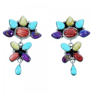 Southwestern Multicolor Genuine Sterling Silver Post Earrings BW62968