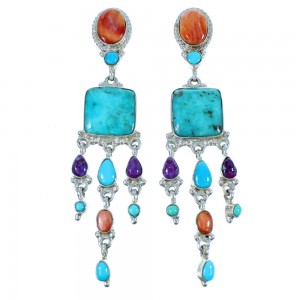 Sterling Silver Southwest Multicolor Post Dangle Earrings FX30903