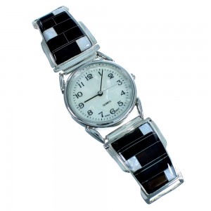 Sterling Silver Mother Of Pearl Black Jade Southwest Watch YX77796