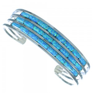 Zuni Blue Opal Inlay Sterling Silver Cuff Bracelet RX107149