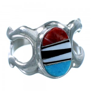 Genuine Sterling Silver American Indian Multicolor Inlay Ring Size 7-3/4 SX107895