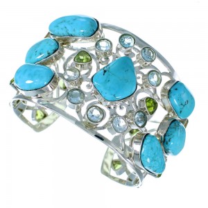 Multicolor Gem Stone Silver Southwest Bracelet GS57426