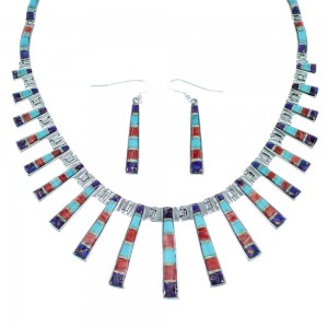 Genuine Silver Multicolor Southwest Earrings Link Necklace PX38010