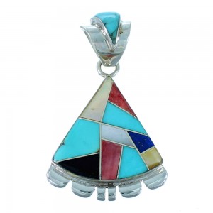 Multicolor Inlay Silver Slide Pendant EX32214