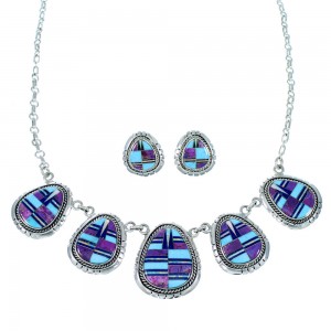 Southwestern Multicolor Silver Link Necklace Set PX37207