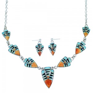 Sterling Silver Multicolor Link Necklace Earrings Jewelry Set RS34213