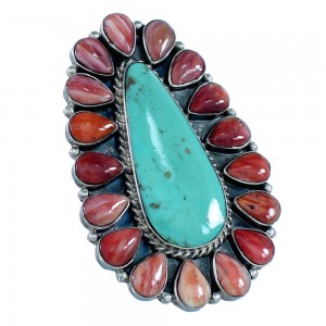 Turquoise Red Oyster Shell Jewelry Silver Ring Size 5-3/4 HS47019 