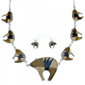 Southwest Bear Jewelry Multicolor And Silver Link Necklace Set PX37322
