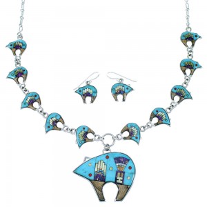 Native American Mesa Design Silver Bear Link Necklace Set PS64231