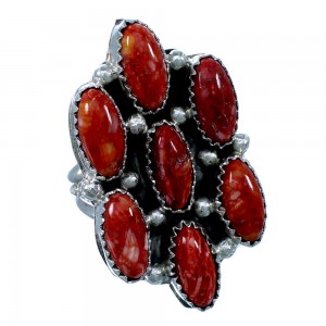 Genuine Sterling Silver Red Oyster Shell Native American Jewelry Ring Size 7-1/2 RX109520