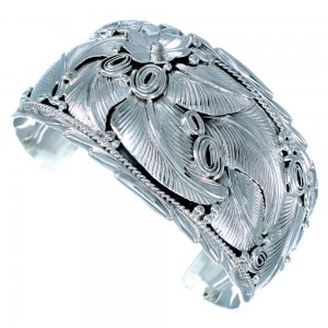 Navajo Sterling Silver Flower And Leaf Cuff Bracelet SX110409